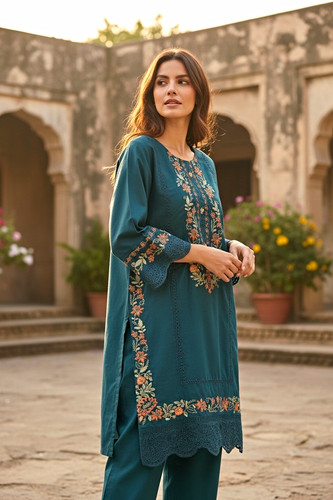 Damen türkis bestickt kameez - bestickt,