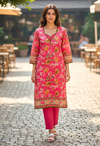 Damen rosa blumenmuster kameez - damen,