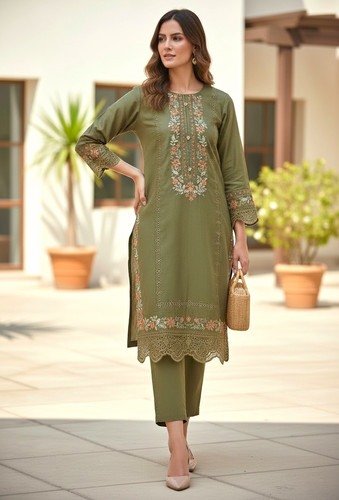 Damen grün bestickt kameez - grün,